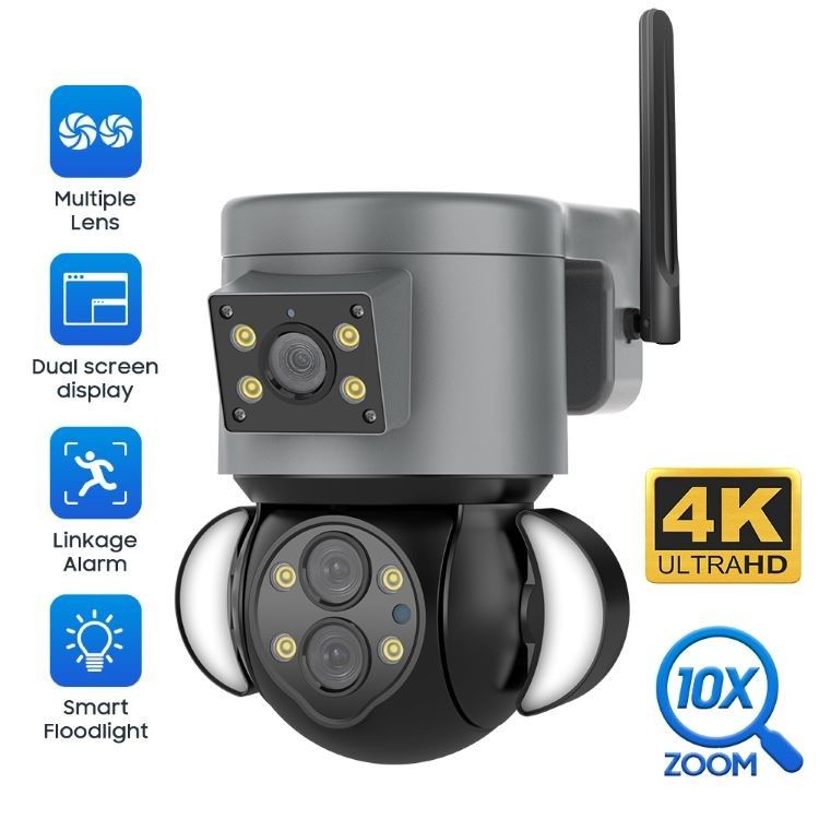 Трехобъективная камера безопасности Wi-Fi HD 8MP Цветное ночное зрение Внешняя водонепроницаемость